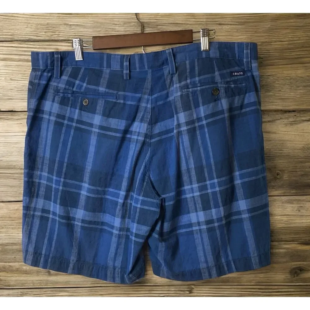 Chaps Deep Water Blue Plaid 100% Cotton Shorts 9-inch Inseam Men's Size 40 NWT